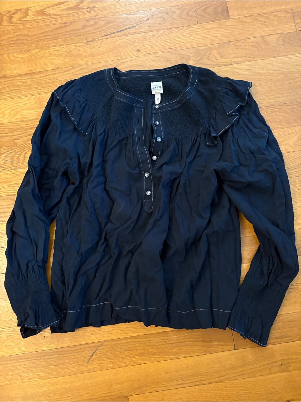 Rebecca Taylor Pilcro black Button-Front Smocked Blouse